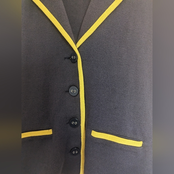 Laura Ashley Navy Mustard Blazer 100% Cotton Size 12 - Picture 9 of 11